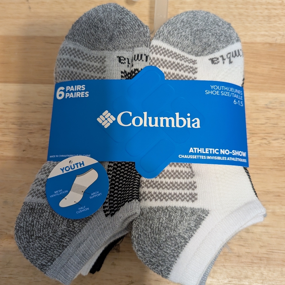 Columbia Men's Gray and White No-Show Socks - 6 Pairs Brand New with tag